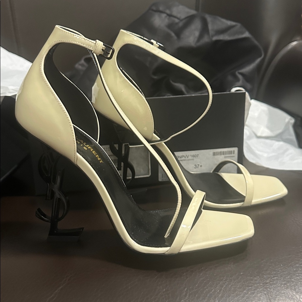 Women’s Saint Laurent Vernice Chiffon/Nero Lucido Neutro Opyum 110 YSL Heels - Picture 2 of 9